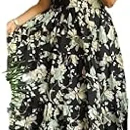 Women's Floral Printed Layered Puffed Sleeves Maxi Dress-picture-28