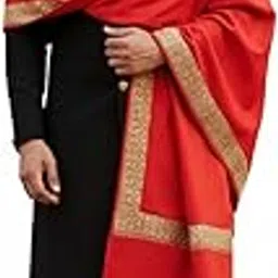 muffly Wool Blend Shawl with Golden Embroidered Border | Festival & Wedding Wrap | Men Shawls-picture-43
