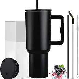 MOCKING BIRD Tumbler Stainless Steel Insulated (1200 ml) with 2 Straws with lid |Double Wall 100% Leak-Proof Travel Sipper Bottle | Hot & Cold Coffee Mug Bottle for Office, Gym & Outdoor (Black)-picture-21