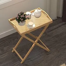 WIQOWEG Folding Wood Stand, Ottoman, Coffee Table Trays, Serving Food Eating Drink Breakfast Bed Room, Home Decor, Honey ((Natural,Teaq))-picture-20