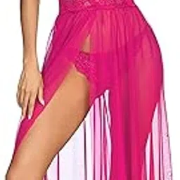 xs and os Women's Lace & Net Floral Maxi Babydoll Lingerie with Lace Panty-picture-47