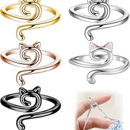 TecoKart Women's® 5Pcs Crochet Ring For Finger | Adjustable Crochet Tension Ring | 5 Styles Cat Yarn Guide Crochet Tool For Crocheting and Knitting | Durable Yarn Control Crochet Accessory-picture-23
