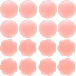 enclave 8 Pairs Womens Reusable Adhesive Nipple Covers Invisible Round Silicone Cover(4RND+4FLR) Pink-picture-53