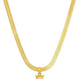 Zoura Gold-Plated Snake Chain Necklace with Rectangle Transparent Gemstone Pendant for Women | Elegant Minimalist Jewelry-picture-43