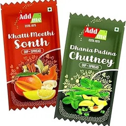 ADD ME Dhania Pudina meethi Chutney Pouch 48 Pouch of 12 Gm Each + Combo Pack of bhelpuri samosa Chutney Sachet Pouch 24+24 Count of 12gm Each khati meethi chatni, pudina Chutney Combo Pack-image-74