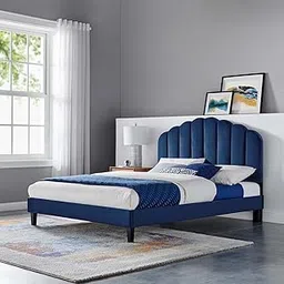 HITHOS Solid Wood Single Bed Without Storage for Bedroom Living Room Home | Wooden Modern Upholstered Headboard Single Bed for Furniture (Navy) 3 Year Warranty-picture-11