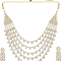 peora Faux Pearl Kundan Layered Necklace & Jewelry Set Gift for Women-picture-30