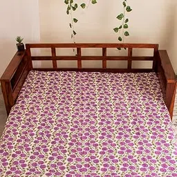 THE CURIO STREET Premium Jaipuri Kantha Bedcover - Soft & Pure Cotton, Handcrafted & Handstitched Bedsheet/Gudri, King Size 90x108 inches (for Double Bed), White Base with Purple Florals-image-65