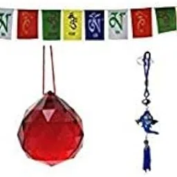 King & Queen Red Sun Catcher Hanging Crystal Ball + Tibetan Buddhist Prayer Flag for Car + Ganesha Evil Eye-picture-12