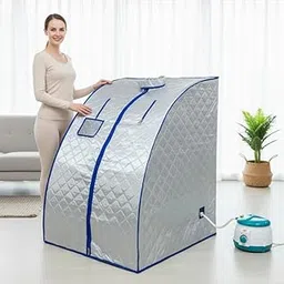 Kawachi Portable Steam Sauna Home Spa, SS Frame Sauna Tent with Plastic Stool, 1.5L & 750W Steam Generator with Protection, Steam Sauna -Silver-image-5