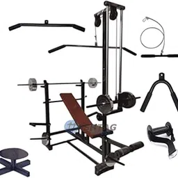 HASHTAG FITNESS 20 in 1 Bench with LAT Pull Down Handle Home Gym equipments, Black-picture-41