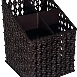 ANJWAR Plastic Multipurpose Storage Basket Rack Desk Organizer with 4 Sections for Stationery Pen Stand | Cutlery Stand | Bathroom Stand (Browny Black, One)-picture-26