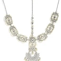 Oxidised Silver Kundan and Pearl Studded Floral Mathapatti for Women-image-41