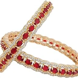 the pink lotus Traditional Beautiful Red Bangles for Women | AAA+ Austrian CZ | Gold Plated Bangles-picture-29
