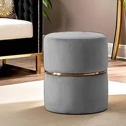 JUMBO CRAFTS Wooden Puffy Round Footstool - Ottoman Stool for Living Room Furniture Round Ottoman - Sitting Pouffe Ottoman Stool/Room Dcor/Office Stool - Grey-image-75
