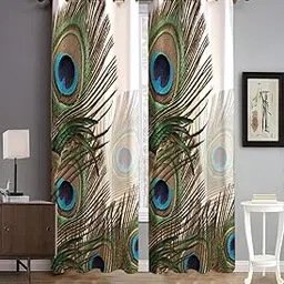 WEBICOR 3D Digital Printed Curtain Polyester Fabric Door Curtain for Bed Room Kids Room Living Room Window/Door/Long Door (Set of 2) Feathers Peacock-image-16