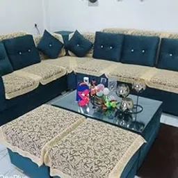 BALLEY L Shape Sofa Cover 7 Seater Stylish Modern Design (Golden JAAL 16 PCS) 8+8 Sofa Cover-picture-13