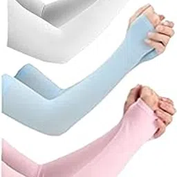 NESVIB 3 Pairs Biker/Sports Full Arm Fingerless Sleeves Gloves for UV, Dust, Summer, Sun Protection for men and Women image 1