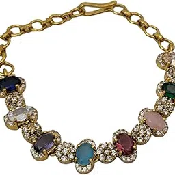 trendzires Elegant Multi-Gemstone Bracelet, Gold-Plated with Crystal Accents, Colourful Oval Stones, Pack of 1 | Latest Stylish Traditional Bracelet | Just Like Real Gold Jewellery-picture-16