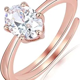 miss jo 92.5 Sterling Silver Oval Solitaire Sparkler Ring, Adjustable Engagaement Ring, Elegant Whites Collection, Gift for Girls and Women, BIS Hallmarked -Rose Gold Polish-Adjustable image 1