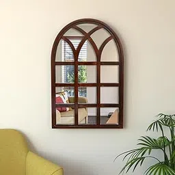 Generic Vishwakarma Arts Window Mirror With Shelf For Wall Decoration | Bedroom | Living Room | Vintage Style | Handmade Rustic Mirror Frame 45X70, Rectangular, Framed - Wood-picture-46