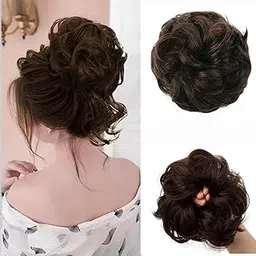 Messy Bun Hair Piece 100% Human Hair Curly Hair Extensions Real Hairs Scrunchies Updo Hair Bun Hair Pieces for Women Ponytail Extension Human Hair (Dark Brown)-picture-15