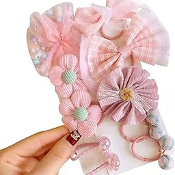 SYGA 10-Piece Hair Tie Set for Girls & Women - Plaid and Peral Bow, Glitter Mesh & Floral Patterns, Sweet Princess Hair Accessories (Light Pink)-picture-15