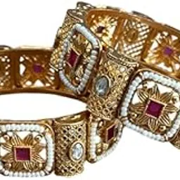 garnisha Premium Set of 2 Rajwadi Bangles for Women & Girls | Traditional Rajasthani Kada Design | Gold Plated Bridal & Wedding EverydayWear Jewellery-picture-11