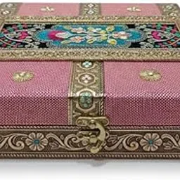 BIZAURA Decorative Embroidery Dry Fruit Box - 10x10x2.5 Inch | Elegant Storage Box for Nuts, Dry Fruits, & Sweets | Handcrafted Wooden Box | Modern Embroidery Design | Ideal for Gifting - Pink-picture-18