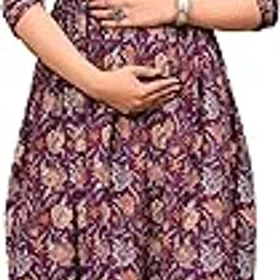 Woman's Dhanna Fashion Floral Printed Maternity Maxi Dress, 3/4 Sleeve, Ankle Length-picture-27