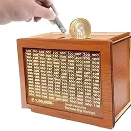 SHRAVAN Enterprise Money Saving Wooden Piggy Bank with Goal Chart | Savings Tracker Board | Home & Office Décor Style_203-picture-30