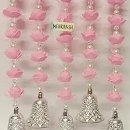 MEHRANSH -Pack of 5- Artificial Foam Flower Strings with Bells + Free 2 Mini Diyas | 2.5 Feet/30 Inches Long Each | Perfect for Theme Decorations, Home Décor, Diwali, Festival Décor (Light Pink)-picture-10