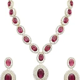 i jewels Rose Gold Plated Stylish Design Crystal Diamond Necklace & Earrings Jewellery Set for Women-picture-44