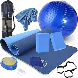KXEXK Yoga Mat Set 11-Piece Yoga Mat with Carrying Strap, Yoga Blocks 2 Pack, Yoga Strap, 65cm Yoga Ball, Net Bag, Sports Cooling Towel, Yoga Mat Sets for Beginners, Starter Kit for Women (Blue)-picture-25