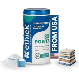 Ethiek Concentrated Detergent Washing Powder, only 20gm for 1 load | Top Load, Front Load & Hand Wash | 3X Power for Tough Stain Removal, 100% Natural & Organic | Baby Safe & Biodegradable - 800g-picture-10