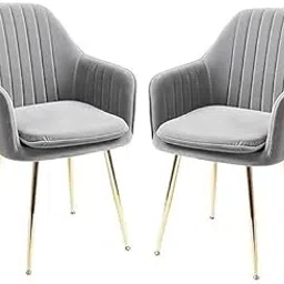 Set of 2 of Chairs Velvet Outdoor Chairs, Cushion Seat Chair for Restaurant,Garden Modern Contemporary Upholstered with Polished Rosegold Metal Legs Combo (Dark Grey)-picture-22