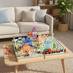Wooden Building Blocks City & Electric Train Set | Montessori Pretend Play Construction Toy with Tracks, Vehicles & Accessories | STEM Learning Toy for Kids 3–7 Years-image-39