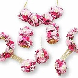sanvatsar Home Handmade Haldi, Mehndi Jewellery set for Haldi, Baby Shower, Mehndi, Godbharai Set For Women/Girls. Floral Jewellery Set, Jewellery Gift (Pink)-picture-41