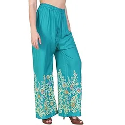 pinovo Women's Premium Rayon Flower Print Straight Palazzo-picture-43