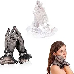 2 Pairs Net Gloves for Women, Elegant Lace Gloves for Wedding Bride White, Black Gloves for Gothic Party, Stylish Cordsets for Women, Lace Dress Accessories-picture-22