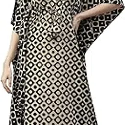 cottinfab Beige & Black Printed Kimono Maxi Nightdress-picture-26