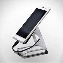 UAX® Desktop Stainless Steel Metal Mobile Cell Phone Stand | Tablet Stand with Card Holder | nd for Mobile Phone | Silver Colour Multiple Use S-picture-61