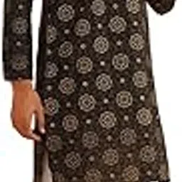 (Since 1958 Men's Silk Blend Printed Kurta & Off White Churidar Pyjama Set-image-96
