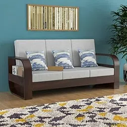 Vivek Wood Wooden 3 Seater Sofa | Three Seater Sofa Set for Living Room, Drawing Room, Office Lounge, Hall & Bedroom with Base Cushion | Solid Wood Sheesham, Walnut Finish-picture-27