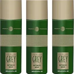 AMERICAN GREY Intenso Noir Premium Series Sensual Blooms, Woody Warmth, Lasting Elegance | Deodorant for Men | Deodorant Body Spray for Men for Adventurous Outings 200 ML Each (Pack of 3) image 1