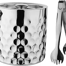 Steren Impex | Stainless Steel Double Wall Ice Bucket with Tong [1500 ml ] Coin Design-picture-21