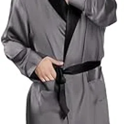bellababebysk Men Satin Robe with Contrast Belt | Men's Satin Robe | Luxurious Silk-Feel Nightwear with Contrast Collar & Waist Belt | Soft Lightweight Loungewear (Free Size)-picture-14