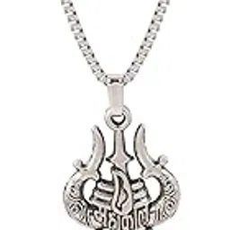 czardonic Bhagwan Shiva Trishul Rudraksh Pearl Silver Stainless Steel Pendant | Necklace For Mens and Women | Stylish & Fancy Neckpiece for All Ocassion-picture-16