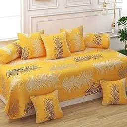 Decozom Stylish Threads Heavy Cotton 8 Pieces Diwan Set ||1 Single Bedsheet, 2 Bolster Covers, 5 Cushion Covers || :- Yellow Wings-picture-21