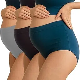 tummy High Waist Pregnancy Panty Grey Blue Black? Pack of 3 | Bamboo Cotton Maternity Underwear for New Moms | Over Bump | Comfortable Postpartum Support-picture-39
